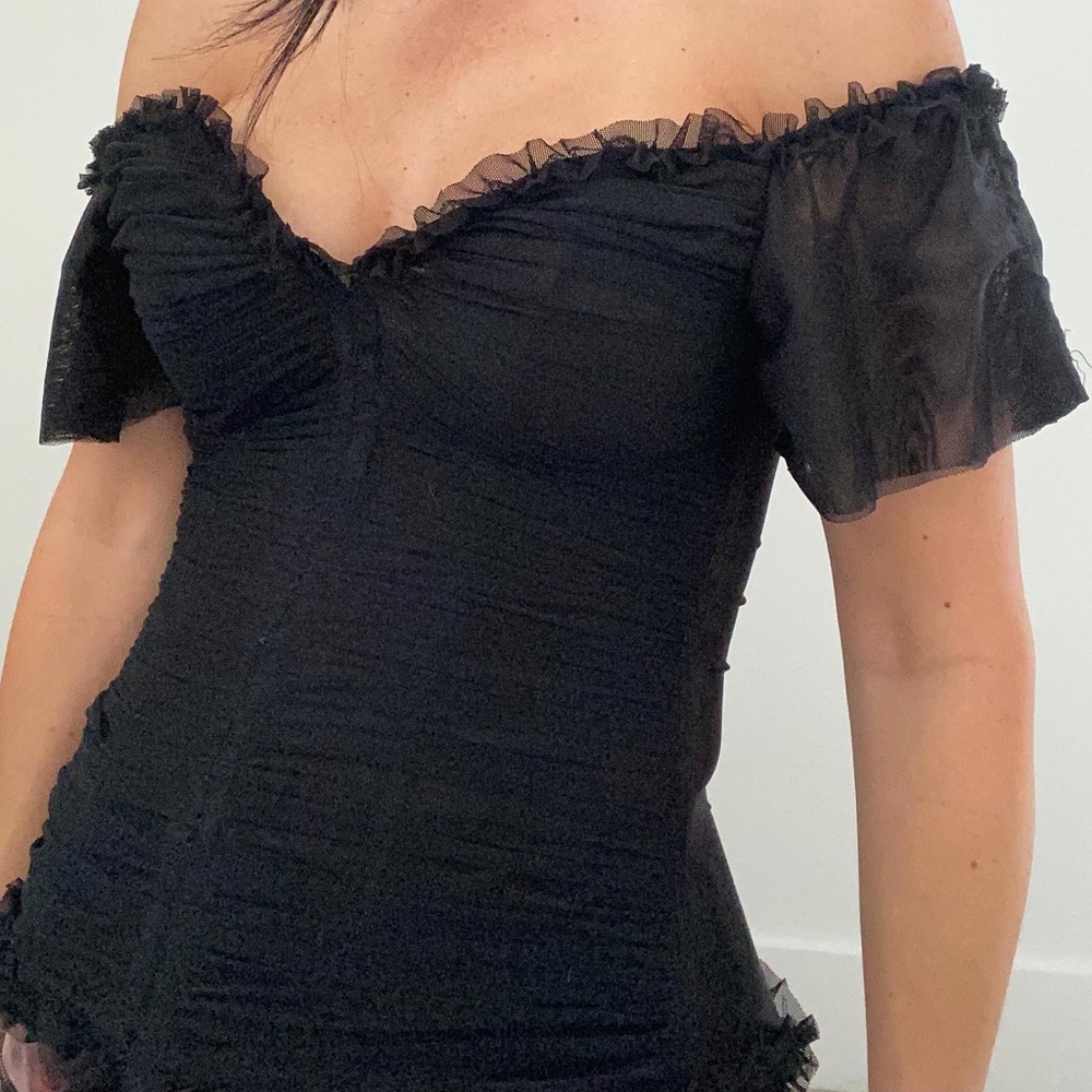 Vintage black mesh back lace up top
